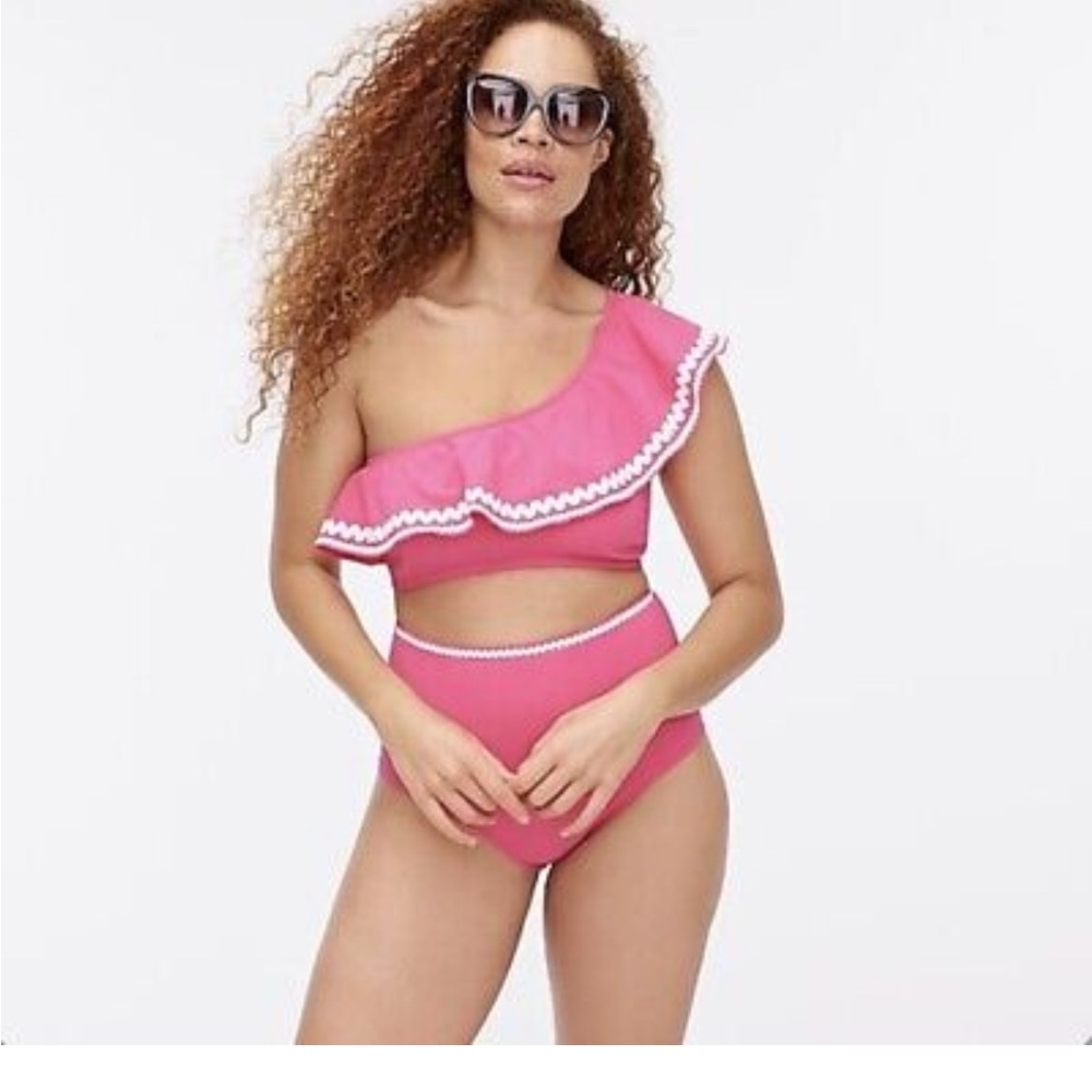 NWT J.Crew One shoulder bikini top & high waisted bottom with rickrack XXS